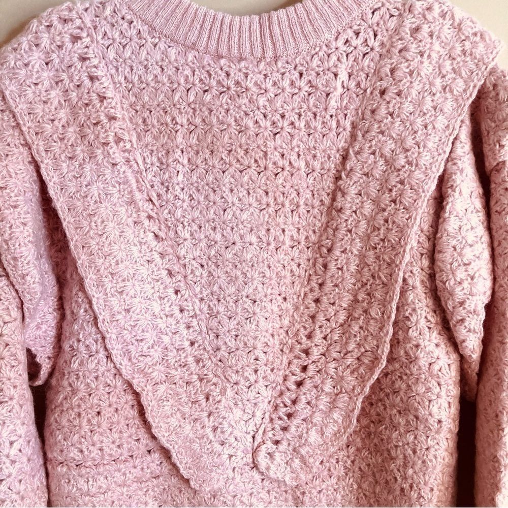 SOLD FARM Rio Pink Flower Texture Knit Cardigan Sweater Button Ruffle Size L - Picture 13 of 16